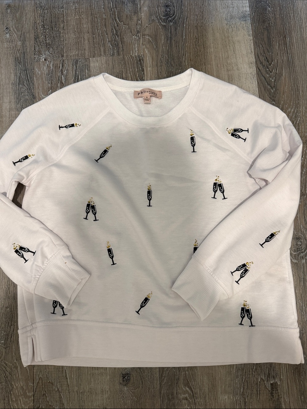 Philosophy White Champagne Embroidered Crewneck Sweater sz s